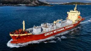 The new methanol-powered cement carrier is designed to cut emissions by 80%, according to Heidelberg Materials. Image courtesy Heidelberg Materials