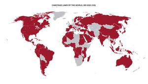 Map of 105 nations across the world that have cabotage laws, as recorded by the Seafarers' Rights International (Credit: SRI)
