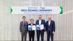 Photo Caption (L to R): Ki-sun Chung, Chairman & CEO, HD Hyundai; Hyung Kwan Kim, President & CEO of HD Korea Shipbuilding & Offshore Engineering; Patrick Ryan, ABS Senior Vice President and Chief Technology Officer; and John McDonald, ABS Chairman and CEO. © ABS