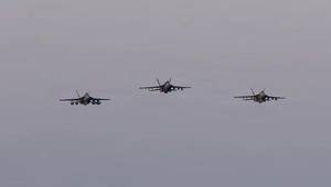 Three F/A-18E Super Hornets, attached to Strike Fighter Squadron (VFA) 14, fly over Nimitz-class aircraft carrier USS Abraham Lincoln (CVN 72) during Operation Epic Fury, April 2, 2026. (U.S. Navy photo)
