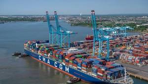 Six years after the Ideal-X's voyage, the Port Authority opened the world's first purpose-built container terminal, the Elizabeth-Port Authority Marine Terminal. Today, the equivalent of about 145 Ideal-X loads can arrive on a single ship. © Port Authority 