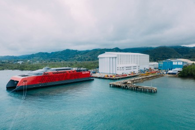 Austal Philippines launched Hull 419, a 109 meter high-speed catamaran ferry being built for Fjord Line or Norway at Austal's Balamban shipyard in Cebu. Photo: Austal