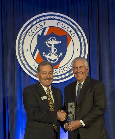 Coast Guard Foundation Chairman Will Jenkins presenting the 2016 Guardian Award to Mr. Rex W. Tillerson.