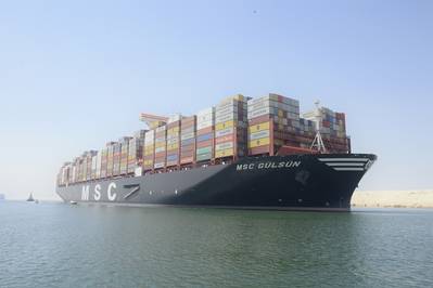 MSC GULSUN, the largest container ship in the world, transits the Suez Canal for the first time 9 August 2019. CREDIT: SCA
