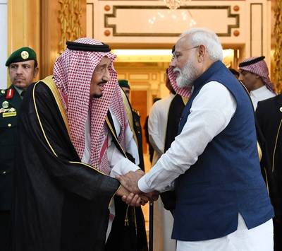 Indian Prime Minister, Narendra Modi meeting the King Salman bin Abdulaziz Al Saud of Saudi Arabia, in Riyadh, Saudi Arabia on October 29, 2019. Photo: PIB