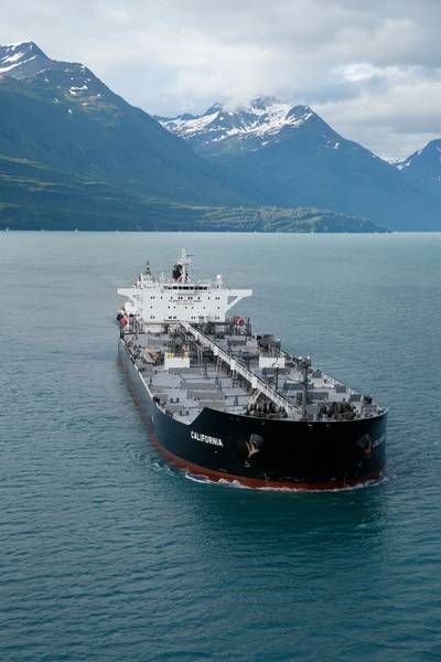 Inmarsat said successful trials in Alaskan waters on board the Aframax tanker California contributed to the decision by Crowley Maritime Corp. to install Fleet Xpress across the majority of its fleet. (Photo: Inmarsat)