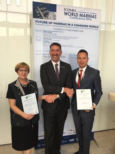 L-R Michelle Hitchcock, Head of Business Development at MDL Marinas Ltd, John Hogen, Chairman of the GMI, and Can Akaltan, General Manager at Cesme Marina (Photo: ICOMIA)