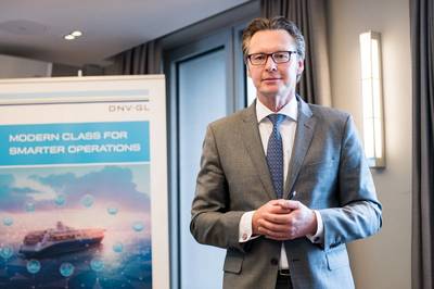 Knut Ørbeck-Nilssen, CEO DNV GL – Maritime, presenting at DNV GL’s Nor-Shipping press conference in Oslo (Source: DNV GL)