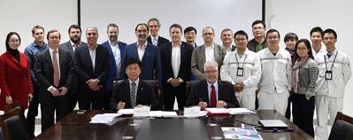 Representatives from SunStone (Owner), CMHI (yard), Tillberg (interior designer), Ulstein Design & Solutions (Ship designer and Equipment package Supplier), and Makinen (Interior Supplier). Photo: Ulstein Group ASA