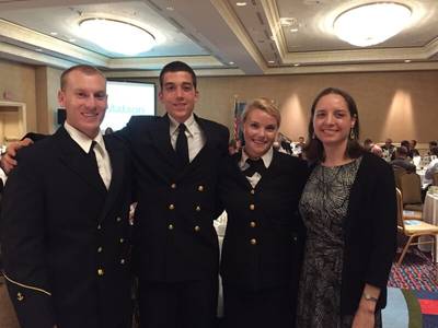 Left to Right: CMA cadets Griffin Sims, Alex Leonard, Bonnie Claire Muchnick and Crowley's Victoria Ellis (Photo: Crowley)