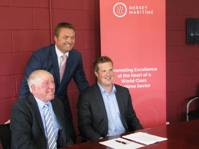 Left to right: Councillor George Davies, Deputy Leader, Wirral Council; Mersey Maritime Chief Executive Officer Chris Shirling-Rooke and Martin White, Chief Executive, Stream Marine Training (Photo: Mersey Maritime)