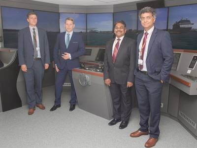Left to right: Lars Lippuner, Head of Commercial Operations, Warsash School of Maritime Science and Engineering; Alex Ponomarev, Area Sales Manager, Wärtsilä; Muhammad Shafique, Senior Lecturer, Warsash School of Maritime Science and Engineering; Syamantak Bhattacharya, Dean, Warsash School of Maritime Science and Engineering (Photo: Wärtsilä)