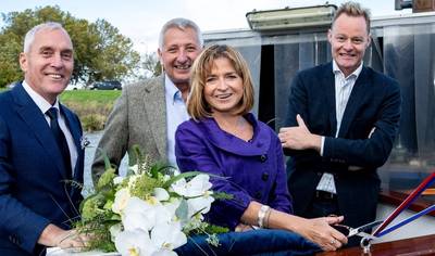(From left to right) Jos van Woerkum (Managing director, Damen Shipyards Hardinxveld), Iain Beaton (Managing director, Caldive Limited), Mrs. Sandra Wilkie (Sponsor Lady) and Arjen van Elk (Sales manager United Kingdom & Ireland, Damen Shipyards Gorinchem). Photo: Damen