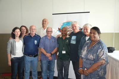 (L to R): Shannon O’Keeffe (ITF campaigns), Liz Blackshaw (ITF fisheries) , Garry Parsloe (MUNZ national president), Joe Fleetwood (MUNZ national secretary), Mick Doleman (MUA deputy national secretary), Daniel Matthew (MTWU organiser), Paddy Crumlin (ITF president), Reg McAlister (MTWU national secretary), Nancy Manga (MTWU organiser)