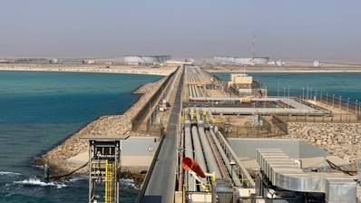 The terminal consists of a tank farm and offshore facilities to receive, store, and load Arabian Light and Arabian Super Light crude oil. (Photo: Saudi Aramco)