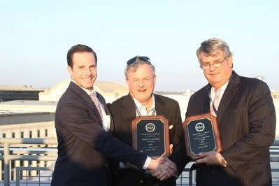 Terry O Brien accepts Austal SCA Safety Awards from Stephen Woodring and Tom Godfrey of SCA Photo Austal