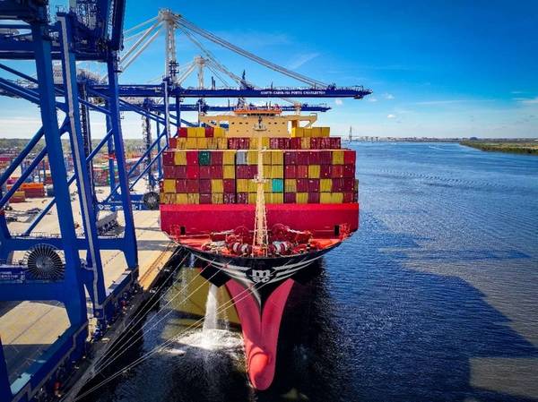 The 15,286-TEU MSC Kayley is among the biggest container ships to ever call the Port of Charleston, as well as the largest MSC vessel to call Charleston. (Photo/SC Ports/Matthew Peacock)