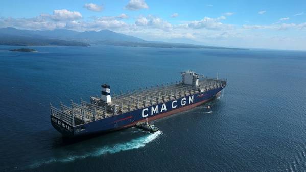 a 20,000 TEU capacity CMA CGM boxship, one of gthe world's largest. CREDIT: CMA CGM