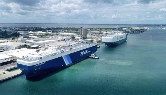 Aerial view of NYK Auriga Leader and Höegh Trotter berthed at Port Canaveral (Photo: Canaveral Port Authority)
