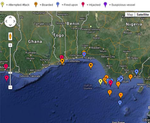W. Africa Piracy map: Image courtesy of IMB