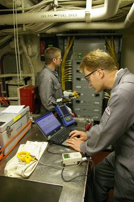 Alaris engineers perform an audit of energy use aboard a U.S. Coast Guard Cutter.