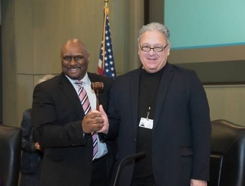 Arnold B. Baker (left), Chairman of the Board of Commissioners of the Port of New Orleans, poses with Laney J. Chouest (right), Past-Chairman of the Board. 

Credit: Port of New Orleans
