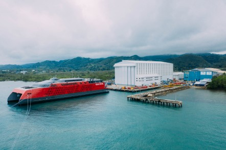 Austal Philippines launched Hull 419, a 109 meter high-speed catamaran ferry being built for Fjord Line or Norway at Austal's Balamban shipyard in Cebu. Photo: Austal 