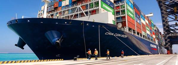 The CMA CGM Iron became the first dual-fuel methanol container vessel sailing to Abu Dhabi. Credit: CMA CGM