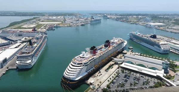 Port Canaveral, FLA with the port's container facility in the center background. (File Image / Port Canaveral) 