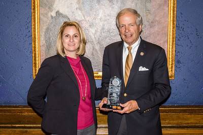 Port NOLA Chairman Michael Kearney, joined by Port NOLA President and CEO Brandy D. Christian, receives the 2017 Diolkos Award at the 7th Annual Rail Supply Chain Summit in Chicago on June 14, 2017. Photo Credit: MEP&A
