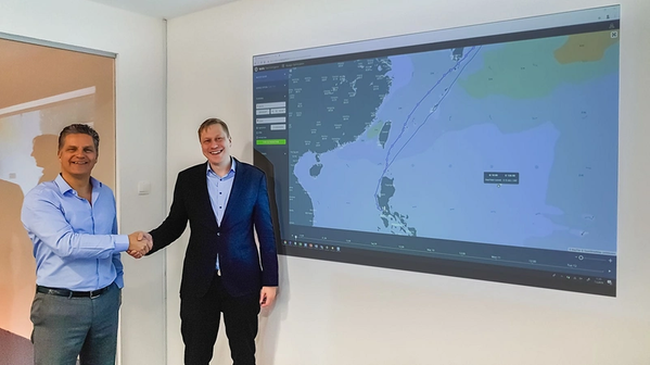 ChartWorld’s Oliver Schwarz and NAPA’s Risto Kariranta are excited to start collaboration in providing AI-driven voyage planning and optimization. (Photo: ChartWorld)