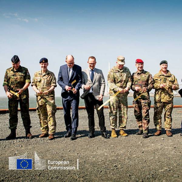 L to R: Commandor Michael Sichler, Defense Attaché at German Embassy in the Kingdom of Denmark; Major Thomas Sigvardt, Captain for the Danish Navy; Morten Jensen, Head of Unit European Climate, Infrastructure and Environment Executive Agency; Jesper Frost Rasmussen, Mayor of Esbjerg Municipality; Lieutenant Colonel Shawn Dillingham, Army Attaché at U.S. Embassy in the Kingdom of Denmark; Colonel Bruno Costanzo, Attaché de defense at France Embassy in the Kingdom of Denmark; and Brigadier Neil Be