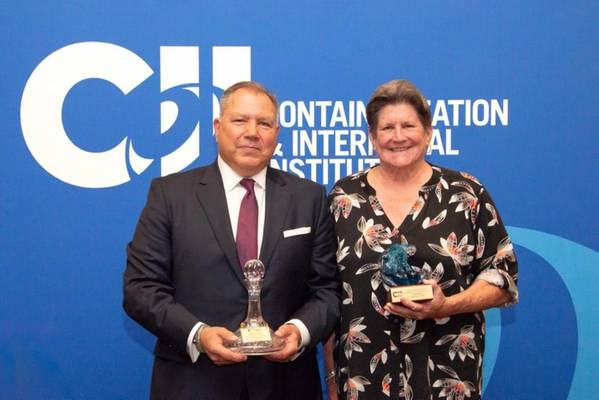 From left: CII Connie Award recipient Robert F. Sappio., Chief Executive Officer of SeaCube Containers and

CII Lifetime Achievement Award recipient Brenda Martin, former Vice President of Terminal Services (retired) for Husky Terminal and Stevedoring LLC at the Port of Tacoma