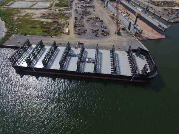 Crowley barge Marty J, recently outfitted to carry containers in this file photo, is among vessels transporting cargo to Puerto Rico after Hurricane Maria (Photo: Crowley)