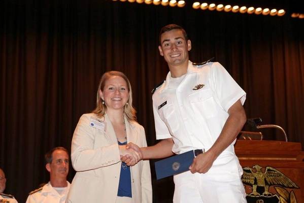 Crowley's Jenny Terpenning (left) and USMMA Midshipman Christian Alexander Miller.