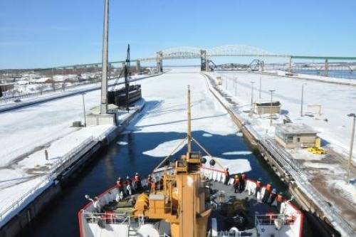 Cutter in Poe Lock: Photo credit USCG