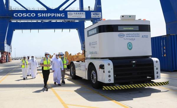 CSP Abu Dhabi container terminal has become the first facility to implement an autonomous port truck system at Khalifa Port. Photo courtesy CSP Abu Dhabi