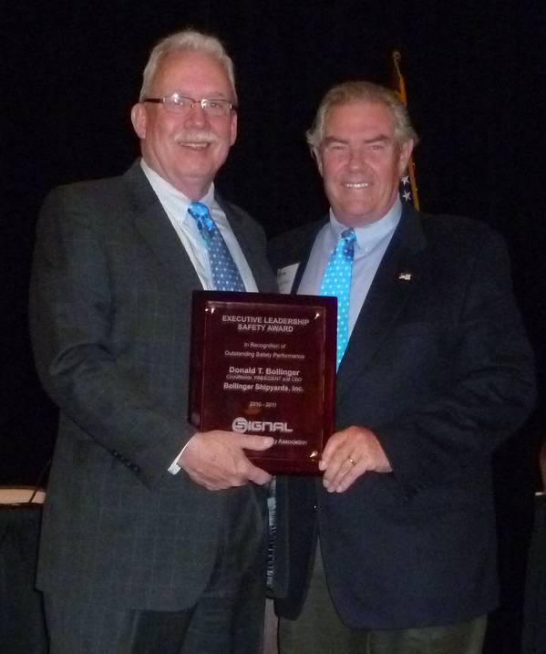 Donald “Boysie” Bollinger accepts the 2011 Executive Leadership Safety Award.