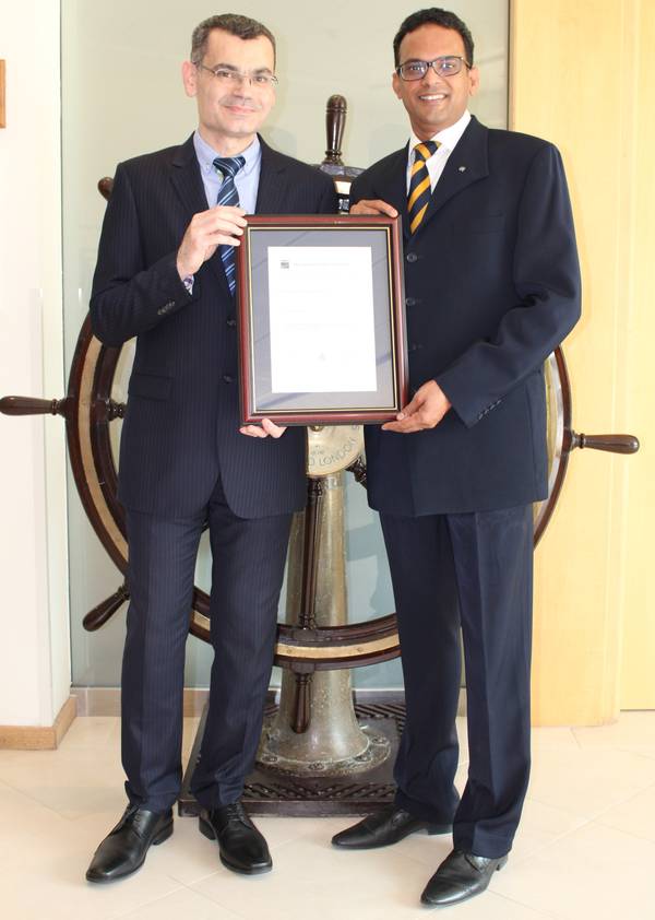 GAC Dubai’s Qualilty Manager, Sandeep Kumar, receiving the award from DNV representative (Photo: GAC)