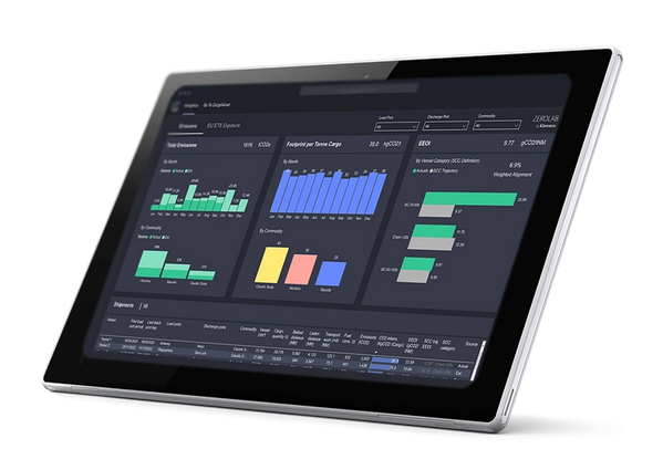 ‘Emissions’ dashboard hosting simulated data (Photo: Klaveness)