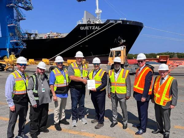 Port Everglades this week welcomed its first cargo ship fueled by LNG, Quetzal. Credit: Port Everglades