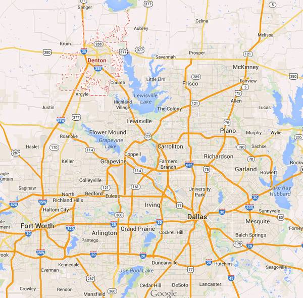 Fracking has been banned by voters in Denton, TX, a suburb of Dallas. This is significant as fracking was pioneered nearby. (Source: Google Maps)