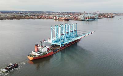 Four new gantry cranes arrive at APM Terminals Elizabeth in November 2024 as part of ongoing investments in equipment and infrastructure. Credit: APM Terminals