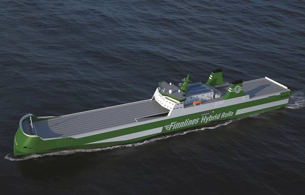 Graphical rendering of the new hybrid RoRo (picture courtesy Finnlines/ Knud E. Hansen) 