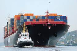 One of Hapag-Lloyd’s largest ships is Colombo Express, pictured here on the Elbe.  (Photo: Hapag-Lloyd)
