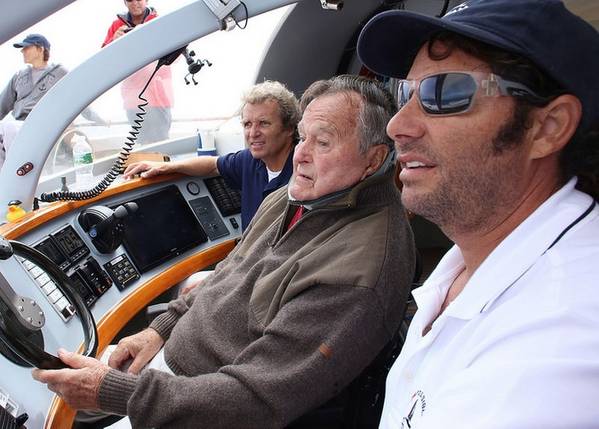 Harry Horgan, President George HW Bush and Captain William Rey aboard The Impossible Dream. Photo Credit: Evan Sisley,Office of George Bush