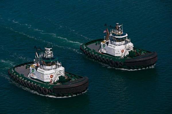 Both hybrid tugs the Carolyn Foss and Campbell Foss achieved five or more years of safe operations. (Image courtesy of Foss Maritime)