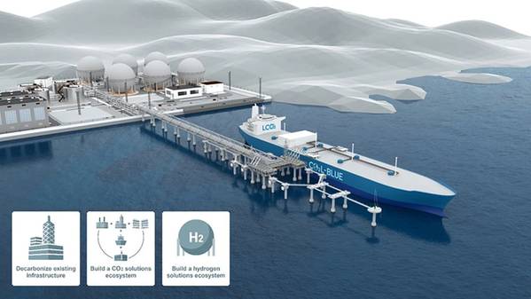 Illustration of an LCO2 carrier. Image couretesy Mitsubishi Shipbuilding Co., Ltd.