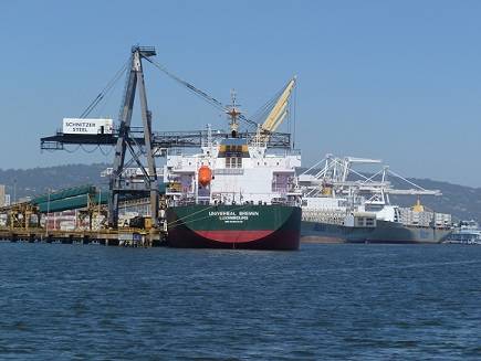 file image, container ships at port of Oakland (courtesy: Captain Katharine Sweeney)