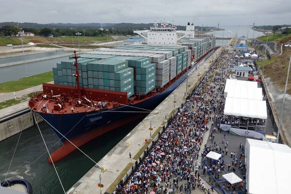 file image: A containership in the Panama Canal (CREDIT:CH2M)